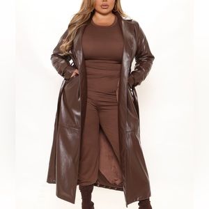 Faux Leather Trench Coat with Belt